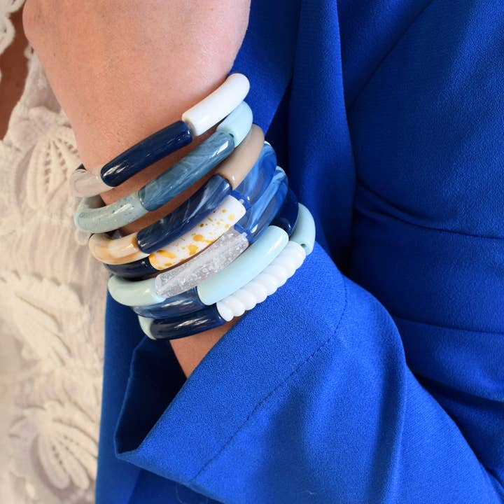 Manacreations - Vente Bracelet de perles - Bracelets joncs tons bleus foncés11