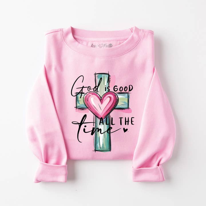 God is Good Cross Sweatshirt for wholesale by Love in Faith