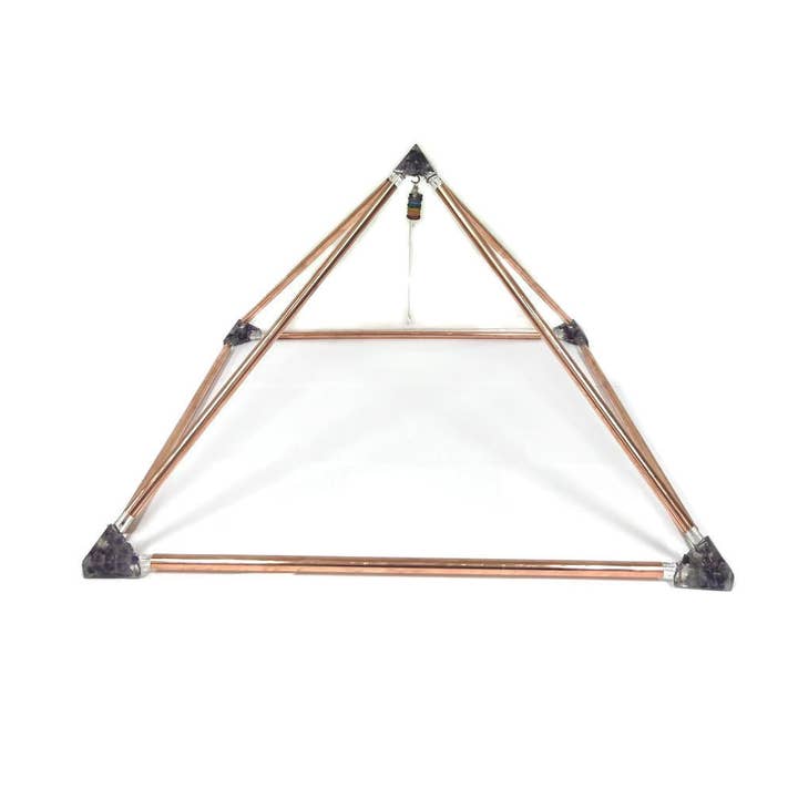 Copper Pyramid 18" with 7 Chakra Orgone Connectors for wholesale by Vrinda