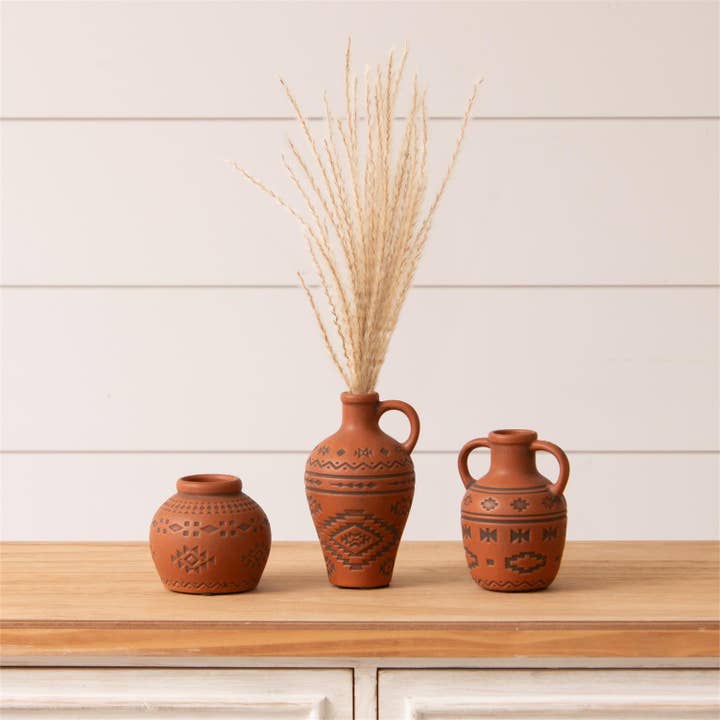 Southwestern Inspired Textured Bud Vases (Set Of 03) for wholesale by Audrey's Home & Gift