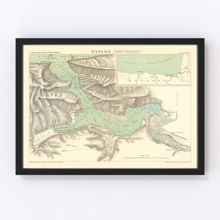 Vintage Map of Pasaia, Spain 1888 for wholesale by Ted's Vintage Art