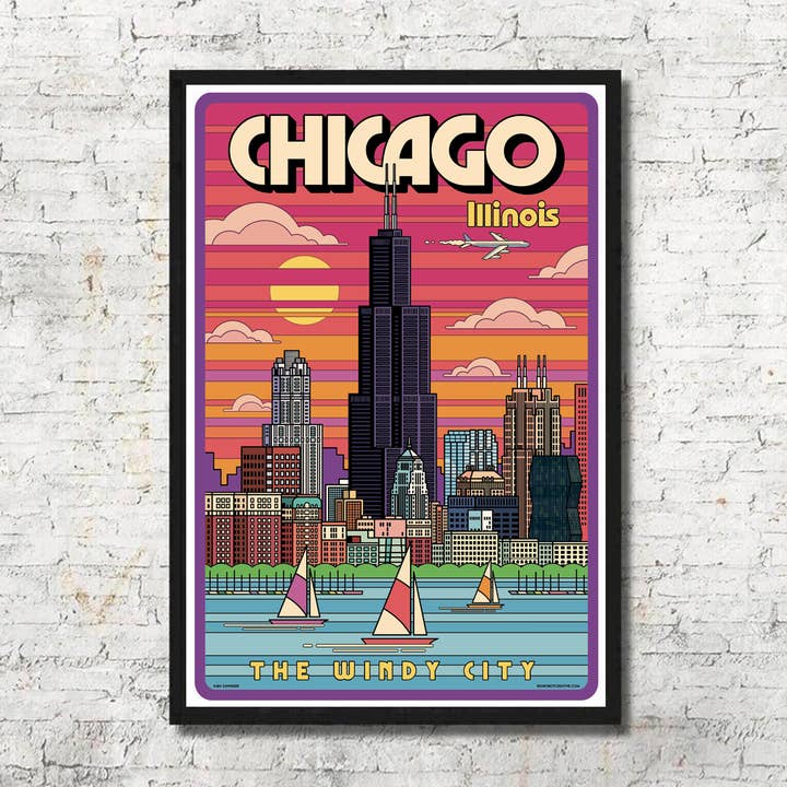 Póster de Arte Pop del Horizonte de Chicago Decoración para el Hogar Regalo para venta al por mayor de Red Robot Design & Illustration