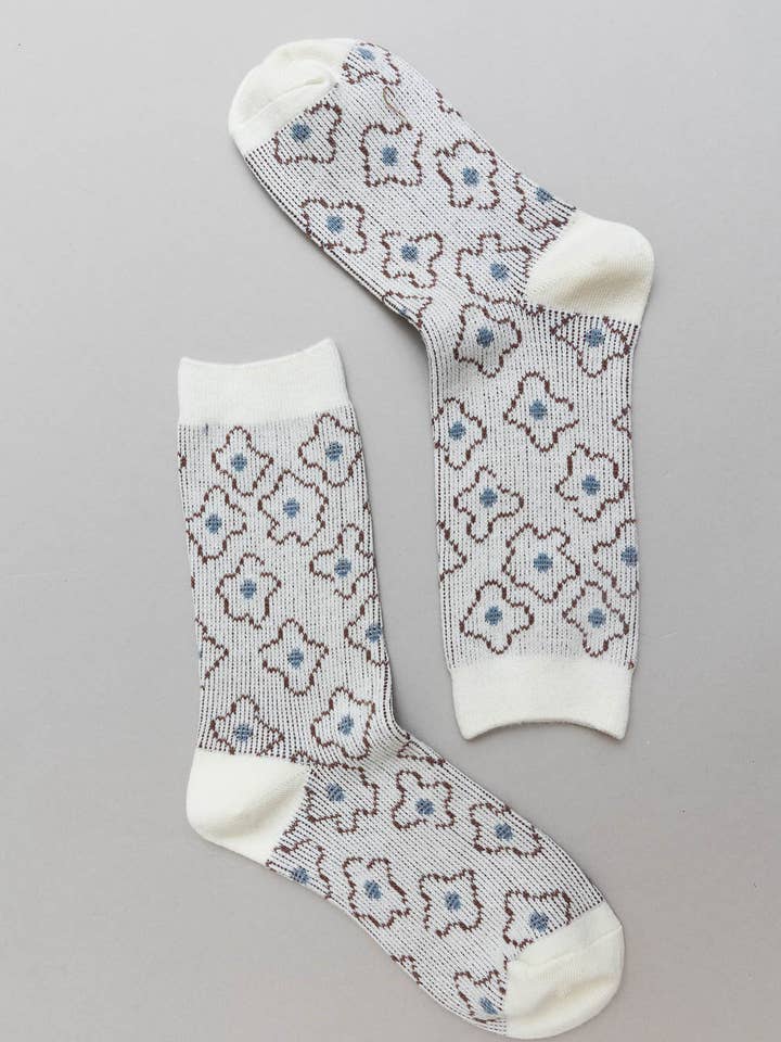 Vintage Floral Patterned Crew Socks for wholesale by Leto Accessories