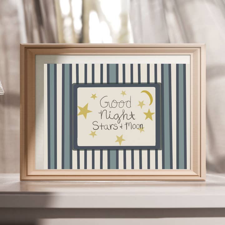 Good Night Stars & Moon Art Print – Whimsical Nursery Art for wholesale by Sweet Sketches