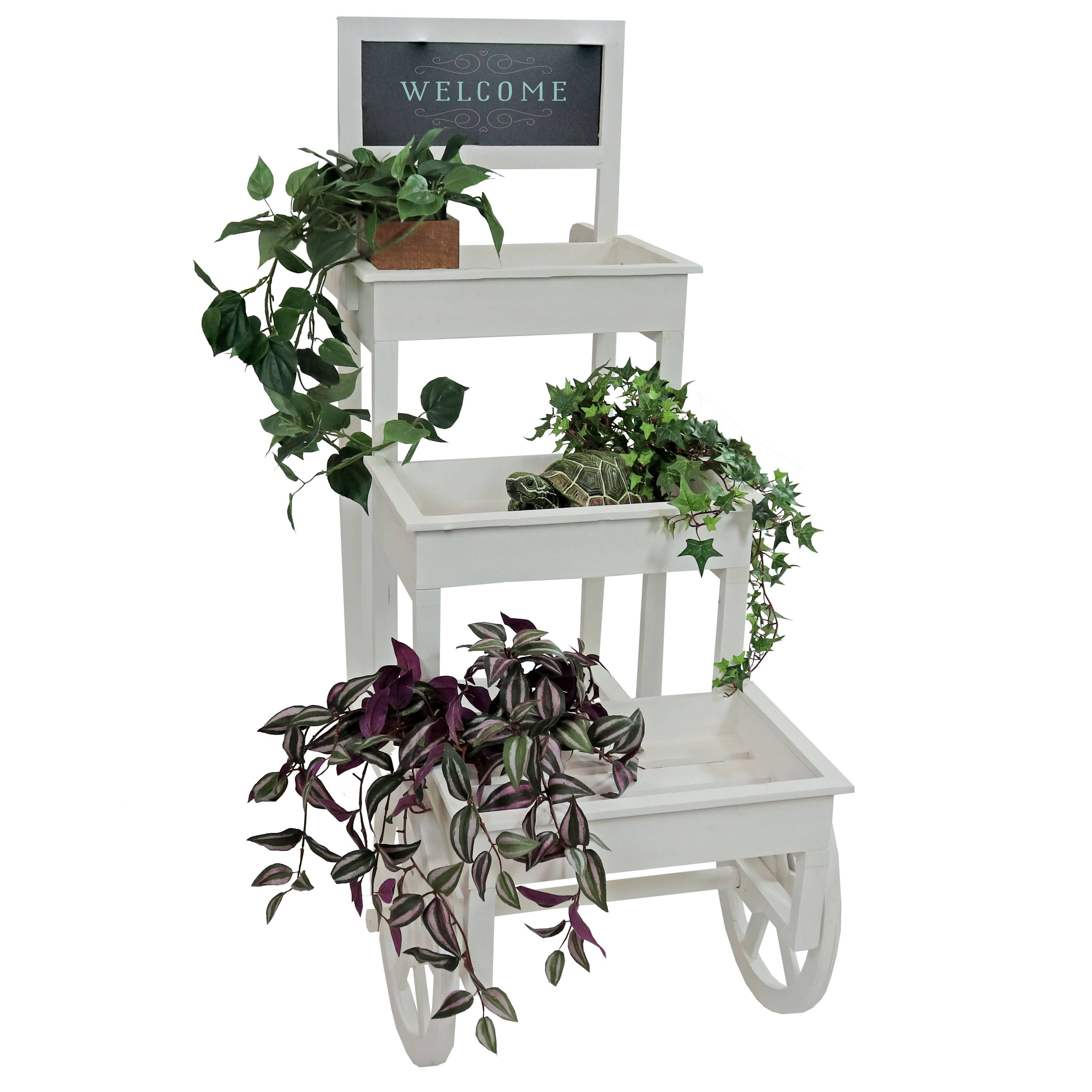 Sunnydaze Decor - Wholesale Plant Pot Stand - 3-Tiered Fir Wood Plant Stand with Chalkboard - White12