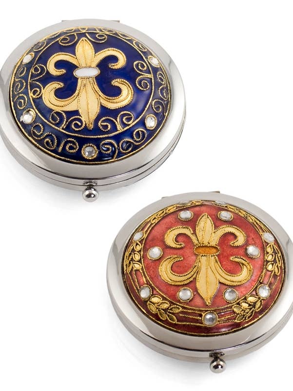 Cloisonné Fleur De Lis Rund Kompakt Spegel /Kristallaccent för wholesale av Value Arts