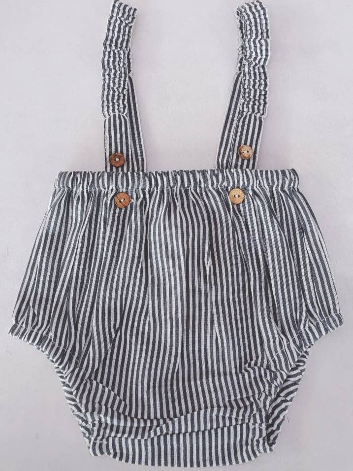 Cueca com Suspensórios em Algodão-Linho com Estampa de Riscas Cinzentas por atacado de Yo Baby