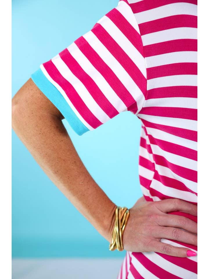 Hot Pink Living In Stripes Dress, Pink/Teal for wholesale on Faire1