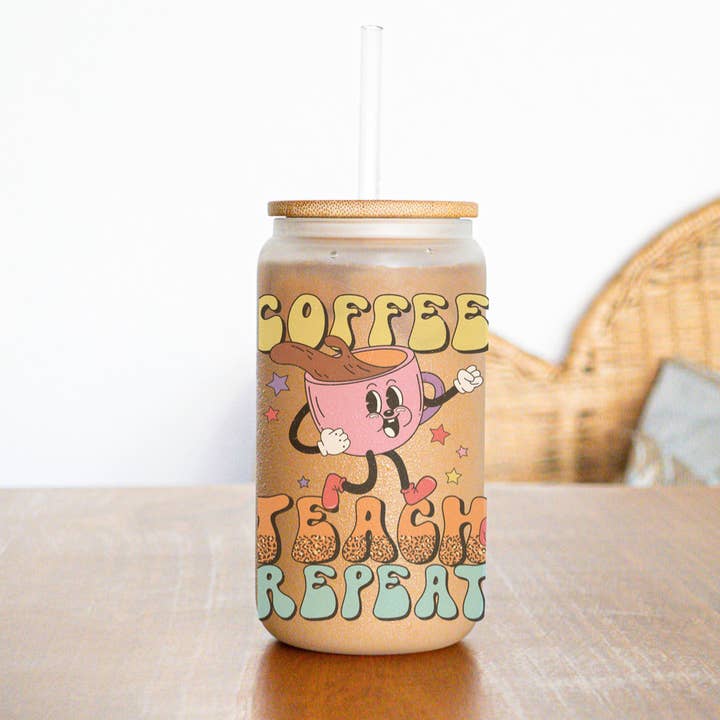 Boîte en verre Coffee Teach, Repeat pour la vente par Lily's Craftory