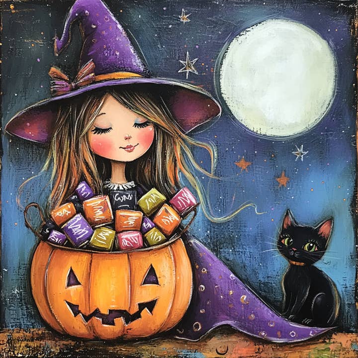 10" x 10" Sweet Halloween Witch with Candy Sign TTE-307 for wholesale by Trendy tree