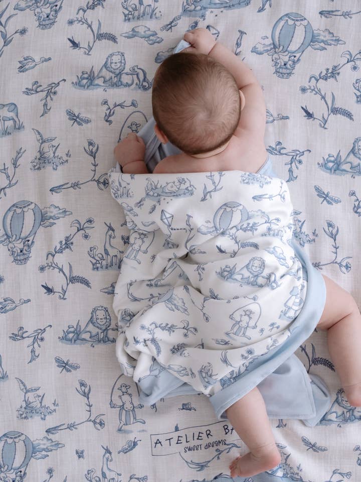 Atelier Babbi - Wholesale Bedding Blanket - Kids & Baby - Double-Sided Baby Blanket - Toile De Jouy/Blue2