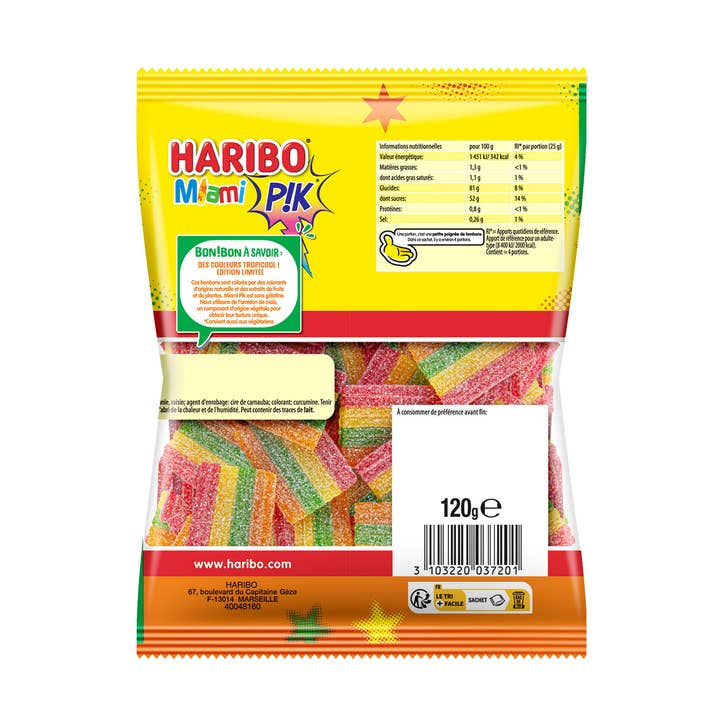 123bonbon – Großhandel Weingummi – HARIBO Miami Pik Tropical - Beutel mit 120 g