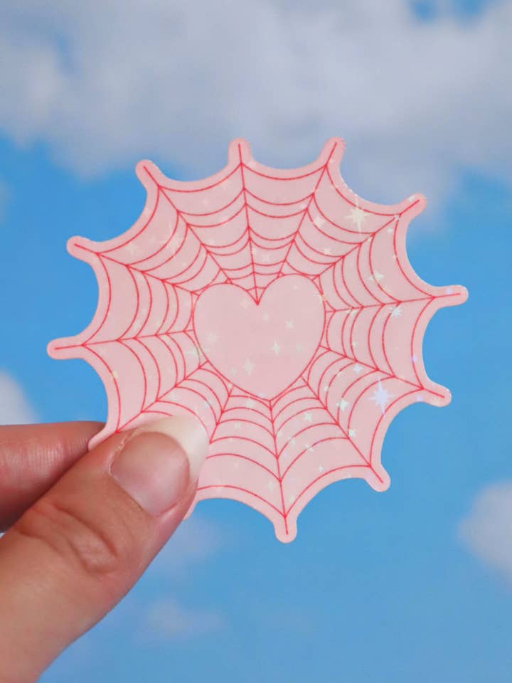 Spiderweb Heart | Glossy Holographic Vinyl Sticker for wholesale by Day Dreamer Studios