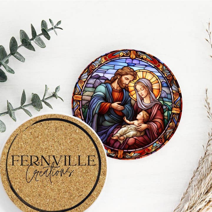 Fernville Creations - Wholesale Coasters - Ceramic Nativity Scene Coaster with Stained Glass Design