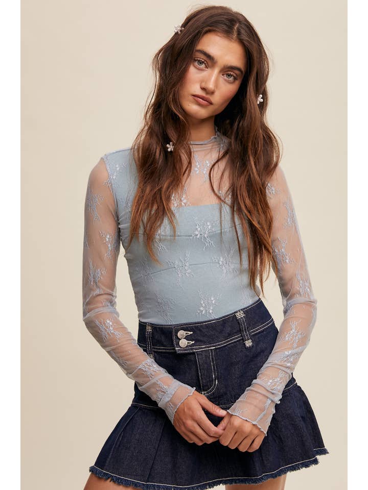 Listicle - Wholesale Blouse - Women's - Sheer Lace Long-Sleeve Top102