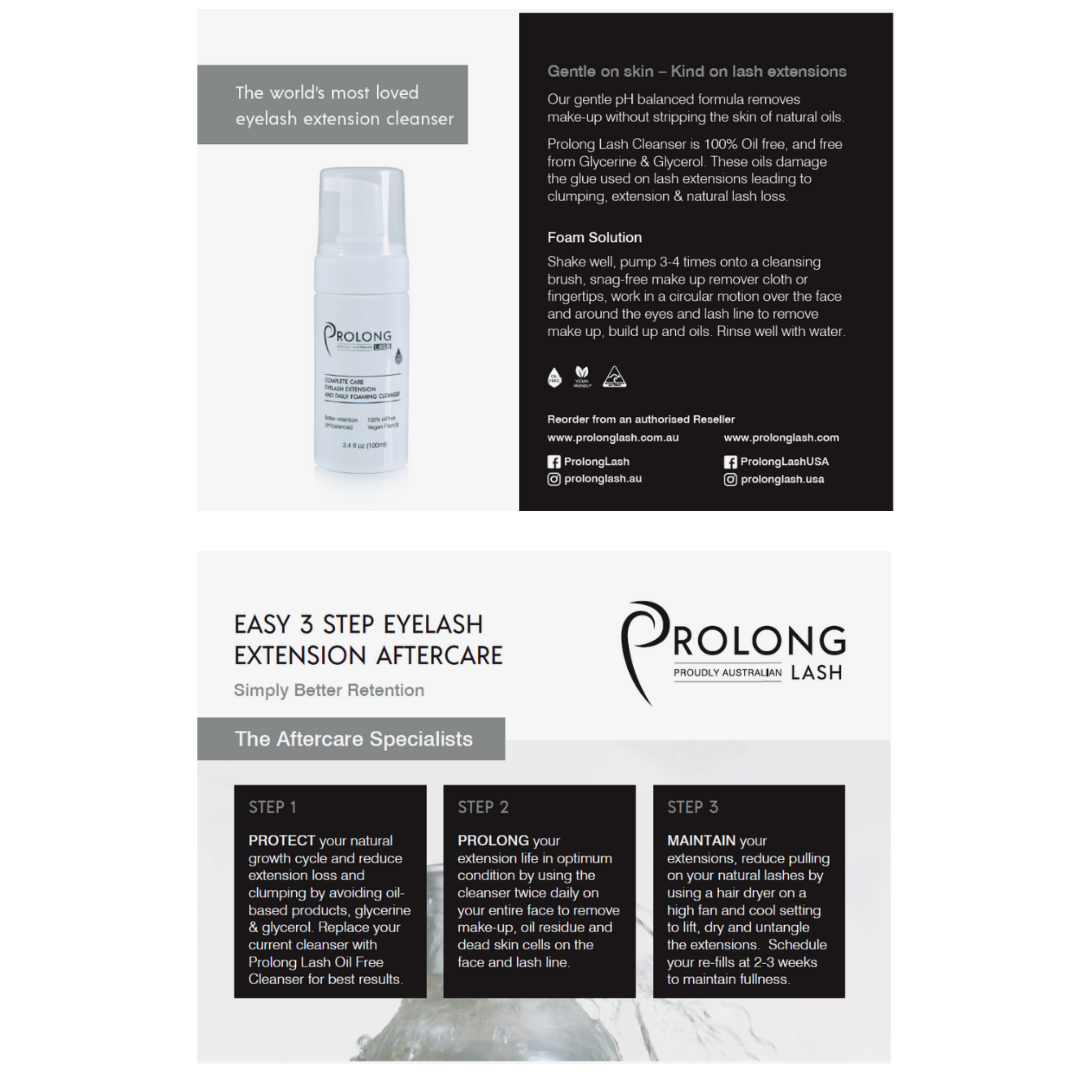 Prolong Lash - Wholesale Eyelash/brow serum - CLIENT AFTERCARE CARDS - FOAMING CLEANSER X 5 CARDS1