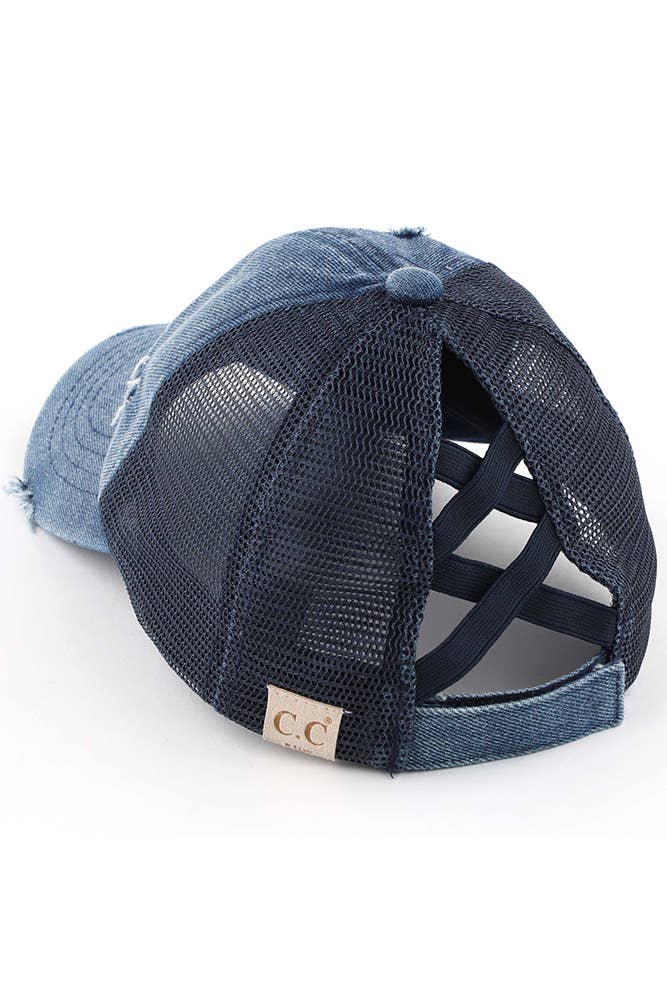 Hana - Venta al por mayor Gorras de béisbol - Niños - Gorra de poni cruzada con banda elástica de mezclilla lavada para niños de C.C19