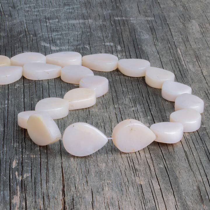 Pink Peruvian Opal Straight Drilled Plain Pear Beads, 20x15x6mm average, 21 pcs for wholesale by The Bead Traders