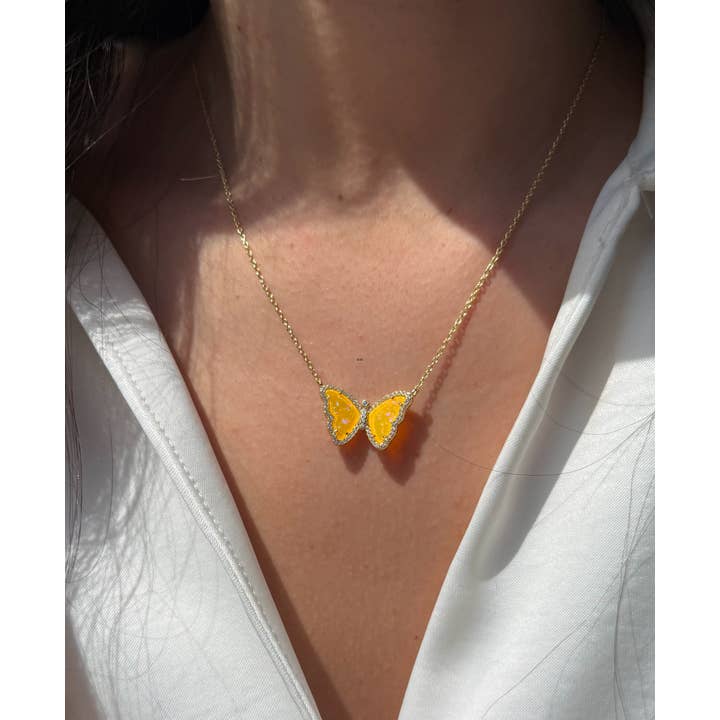 Kamaria Jewelry - Wholesale Pendant/Charm Necklace - Opal Butterfly Necklace With Crystals58