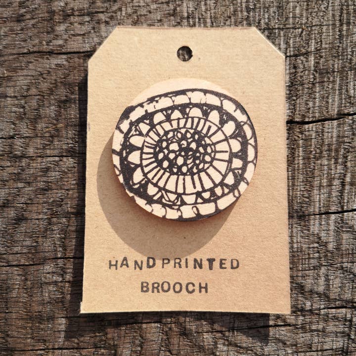 'Sketch' Screenprinted Wooden Brooch for wholesale by Ruth Green Printmaker