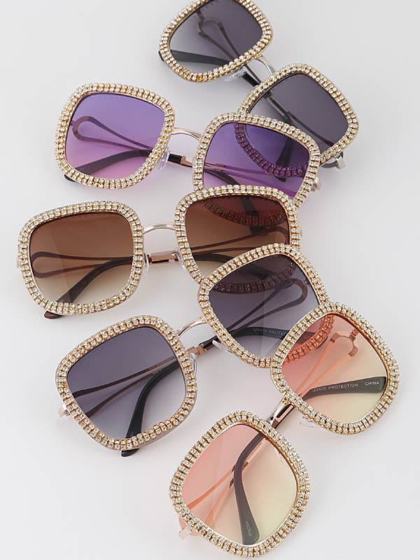 Lunettes de soleil carrées intégrées en strass pour la vente par Shop Neighbors