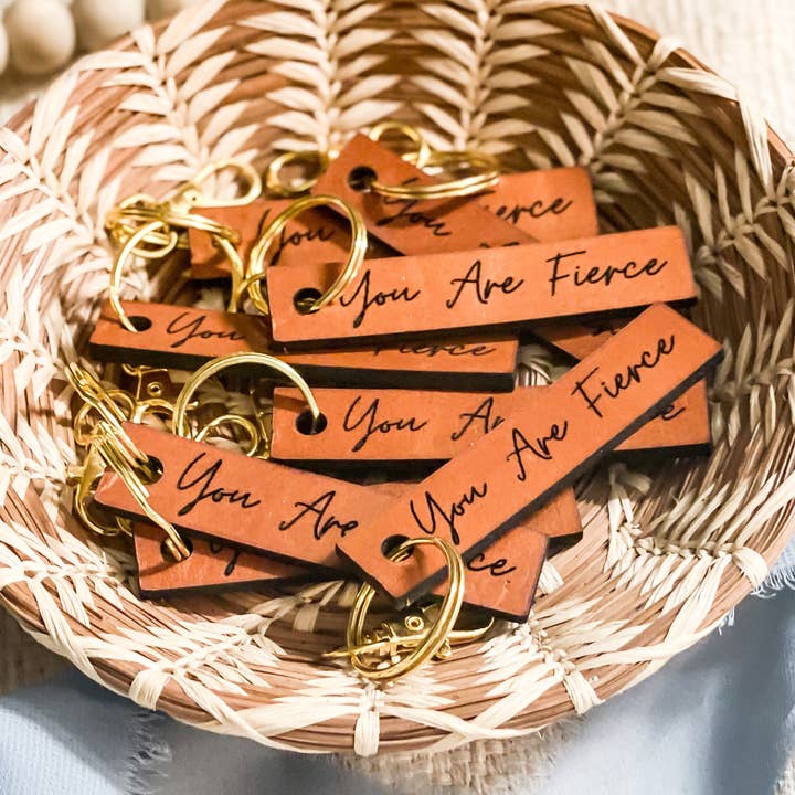 You Are Fierce Leather Bar Keychain for wholesale by The Joyful Bee Co