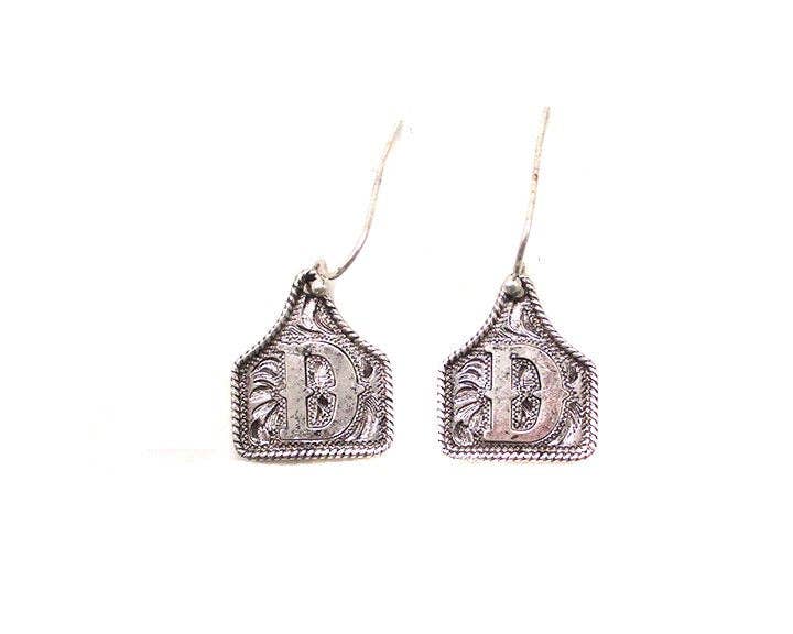 Snowing West - Wholesale Dangle Earrings - WESTERN ETCHED CATTLE TAG INITIAL EARRINGS3
