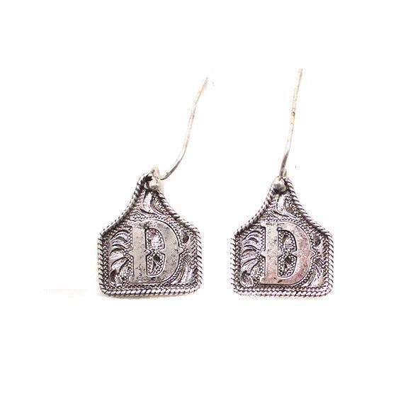 Snowing West - Wholesale Dangle Earrings - WESTERN ETCHED CATTLE TAG INITIAL EARRINGS3