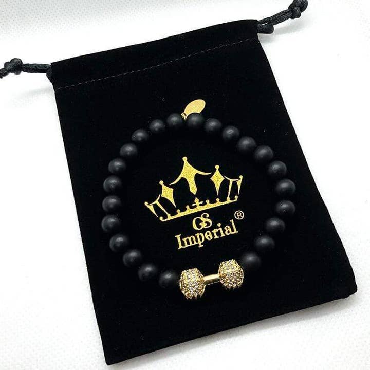GS Imperial® - Wholesale Jewelry - Men's - Heren Dumbbell Fitness Armband Met Agaat Kralen 35
