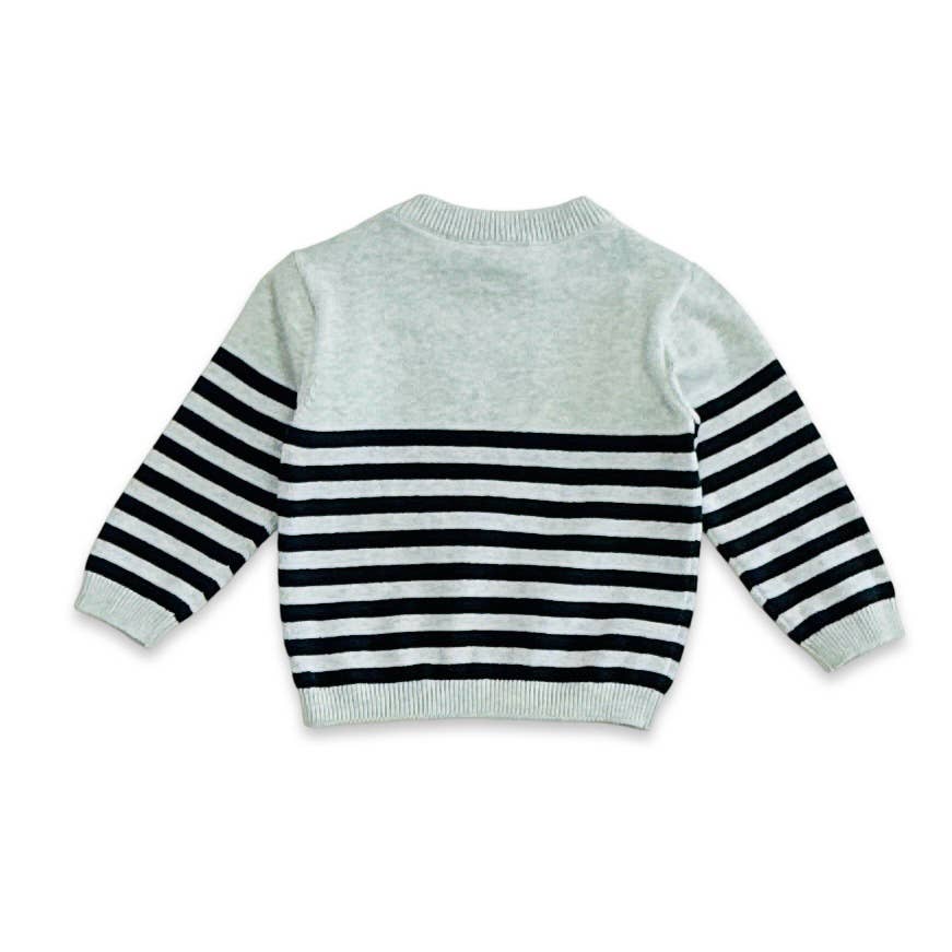 Blue Heather Crab Embroidered & Stripe Knit Baby Pullover (Organic Cotton for wholesale on Faire2