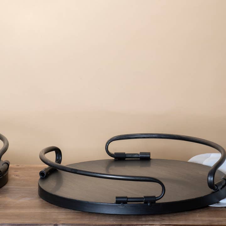 Manhattan Farmhouse Round Metal Decorative Tray Small for wholesale by Foreside Home & Garden