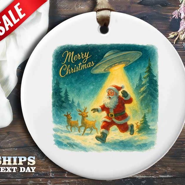 Kerstornament Santa & Aliens - Sci-fi Feestdecoratie voor wholesale door VenusArtsShop