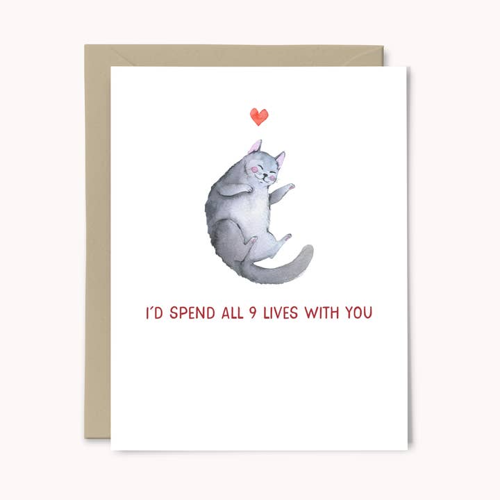 Paper Swan & Co. - Wholesale Love Card - I'd Spend Nine Lives With You Cat Love Card0