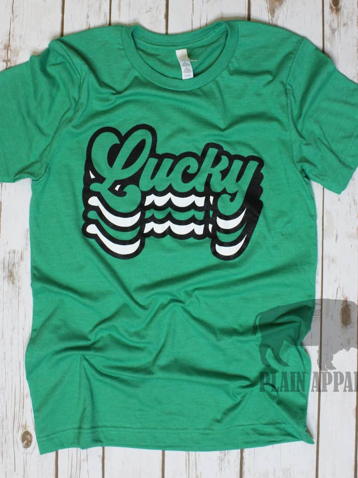 Retro Lucky Green Crew Neck Tee for wholesale by Plain Apparel Tees