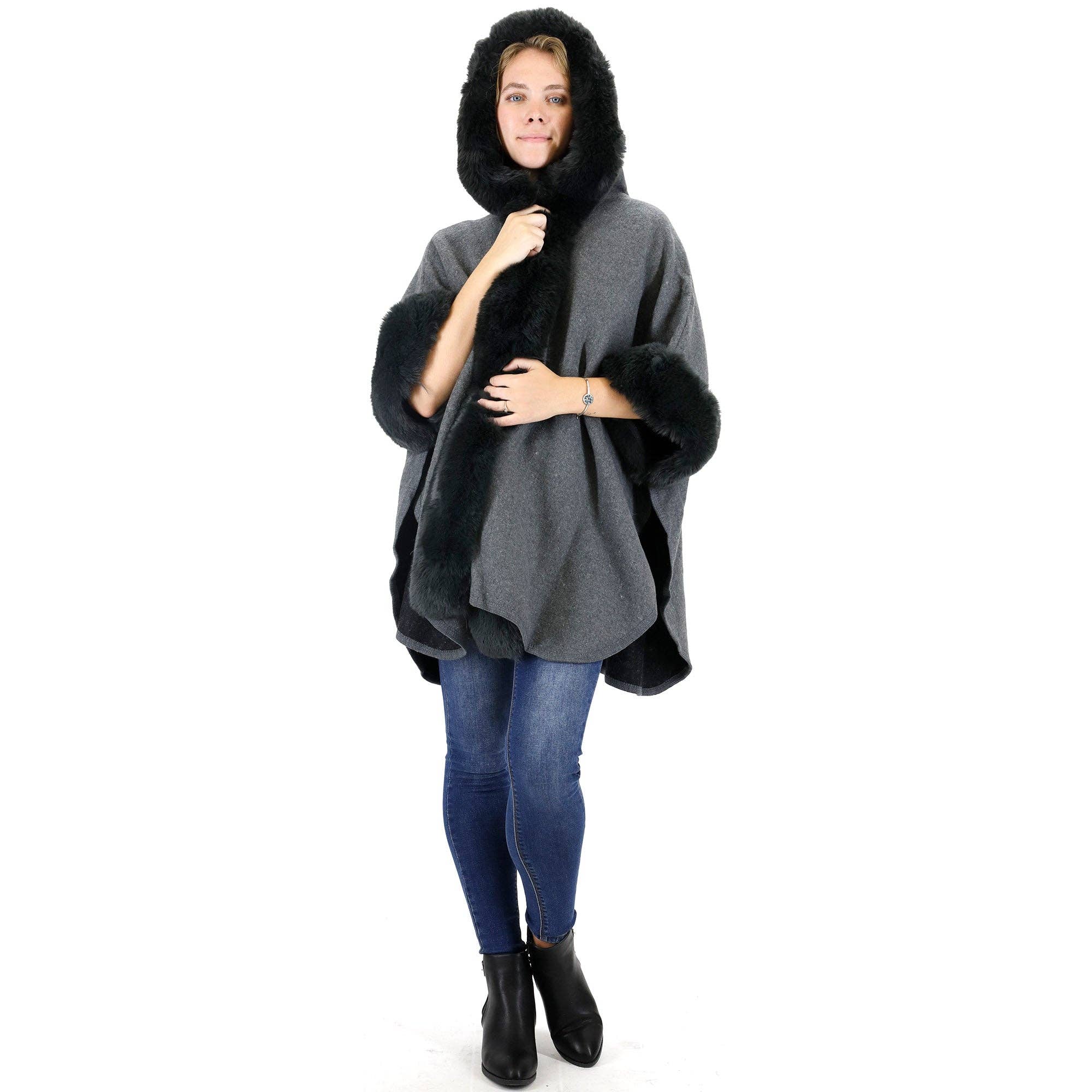 TAPA fashion - Wholesale Fur/Faux Fur Coat - Women's - Fur Hoodie Shawl P183 (3PC)17