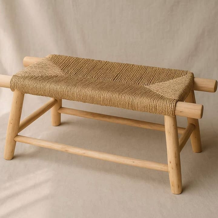 High crafty - Wholesale Bench - Handwoven Moroccan Straw Bench – Eco-Friendly Palm Leaf & Le1