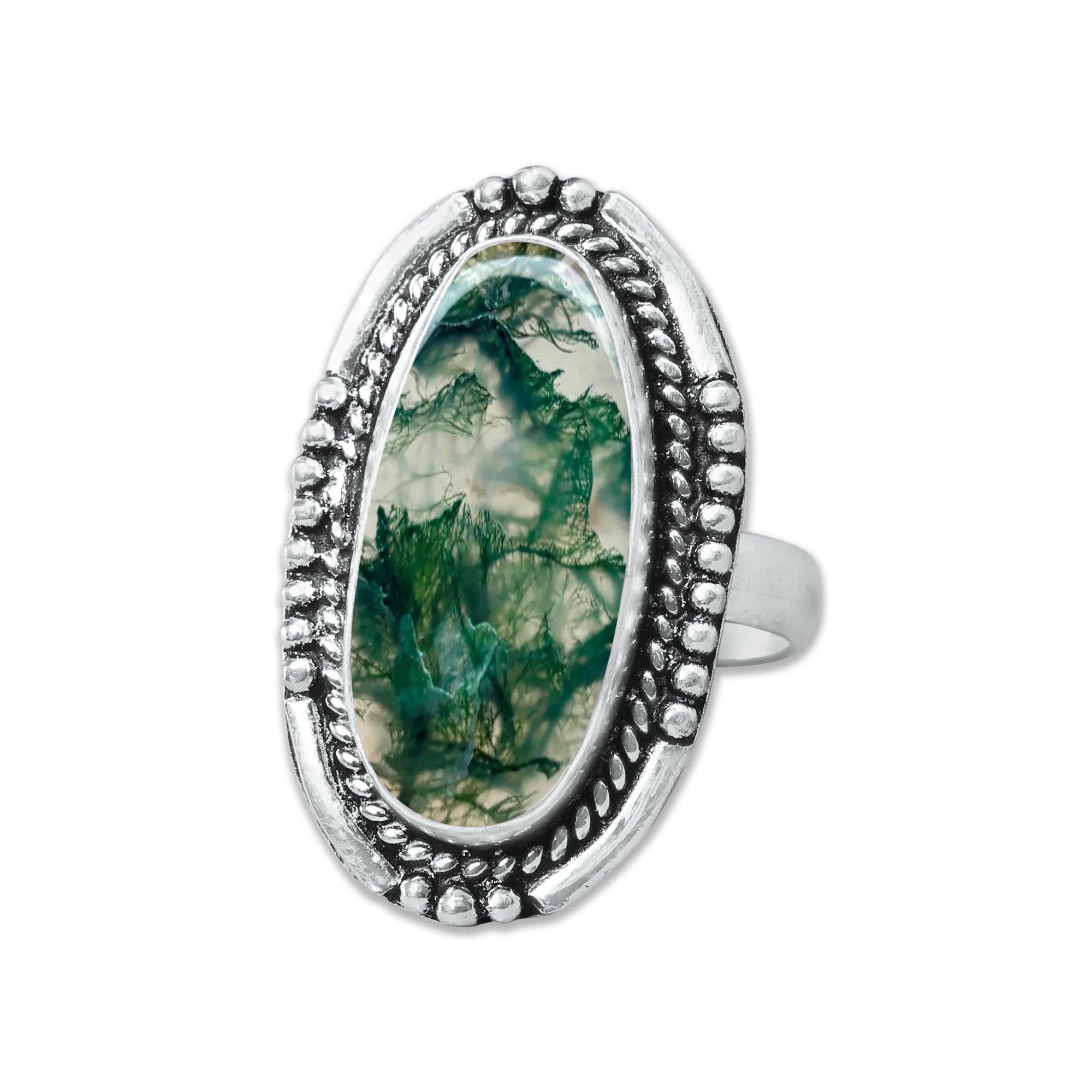 Handmade Jewels – wholesale Cocktail/Statement Ring – Mossagatringar – Handgjorda, Silverpläterade, Naturinspirerade (Tillverkade på Beställning)2