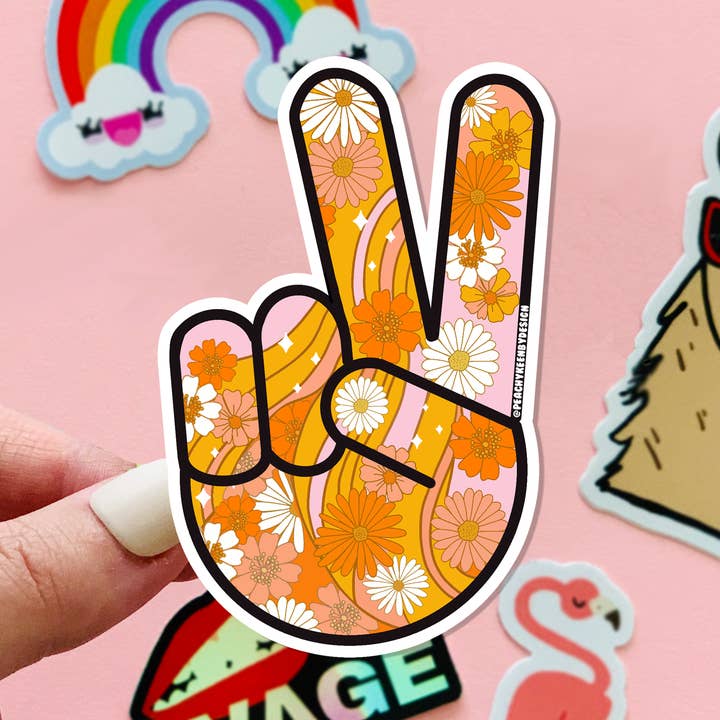 Retro Flower Power Peace Sticker for wholesale by Peachy Keen by Design Co