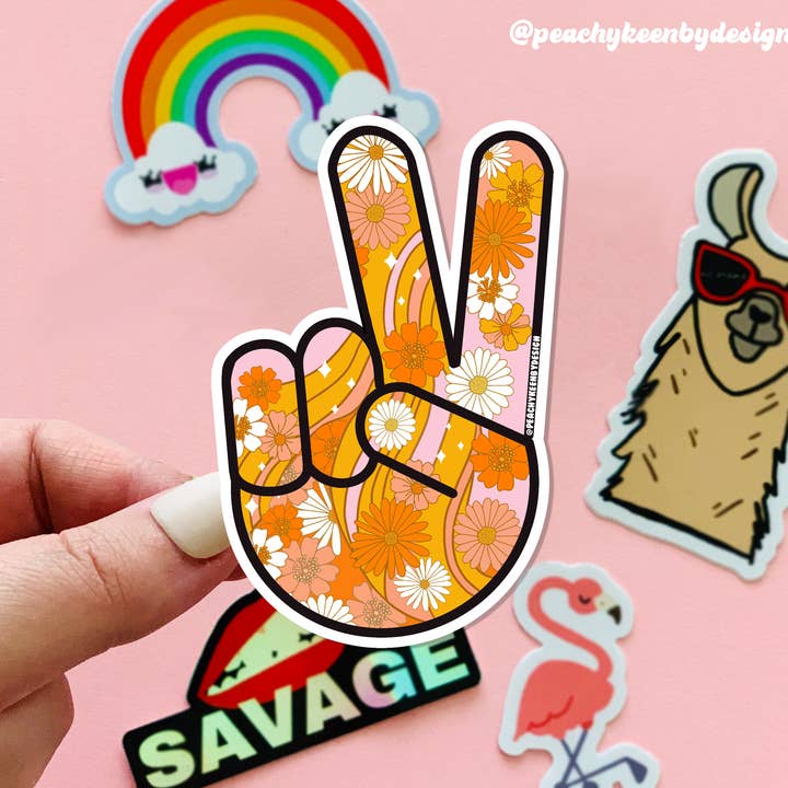 Retro blomma makt fred klistermärke för wholesale av Peachy Keen by Design Co