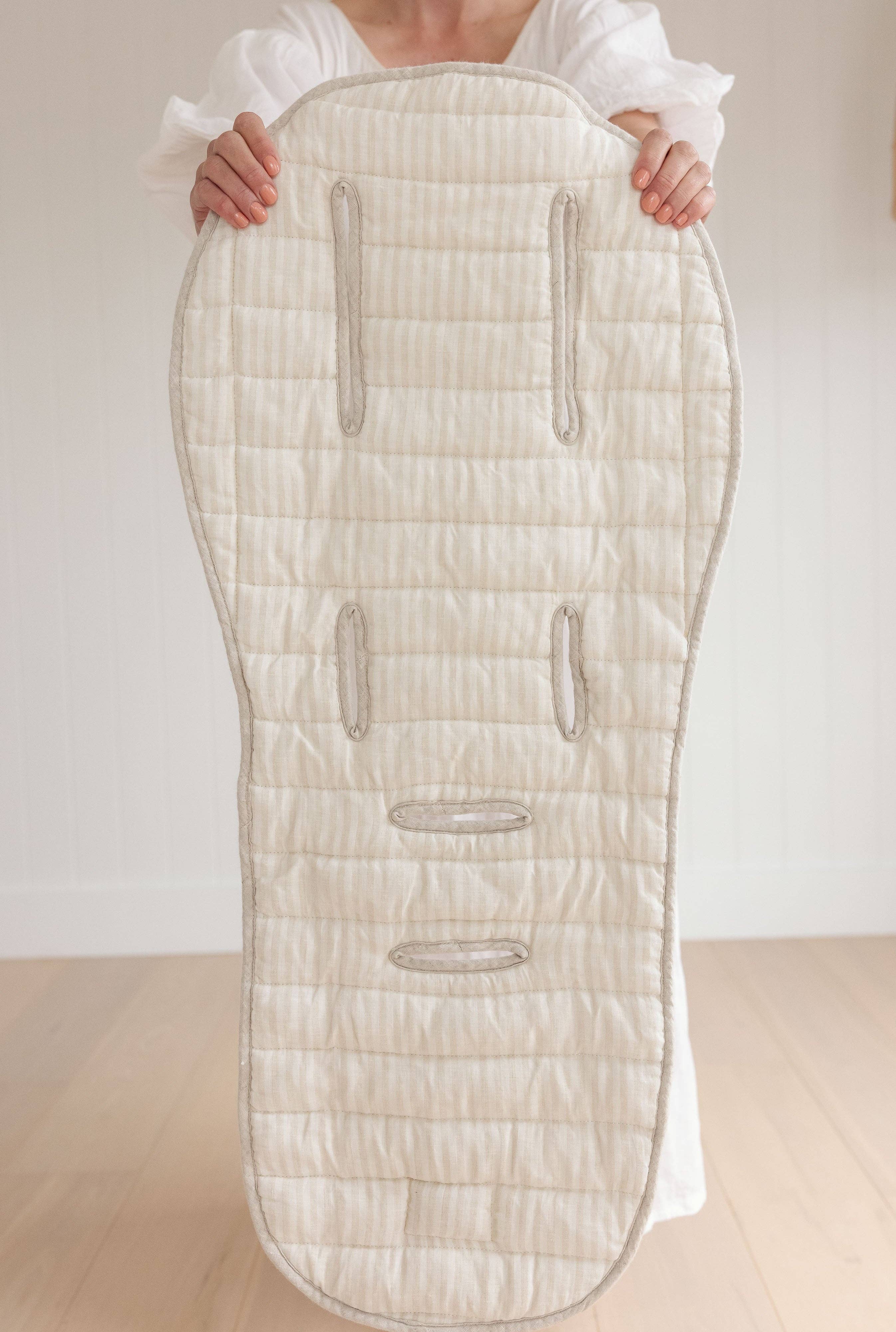 Beige Oatmeal & Stripe - Pram Liner- Stripe quilt for wholesale on Faire3