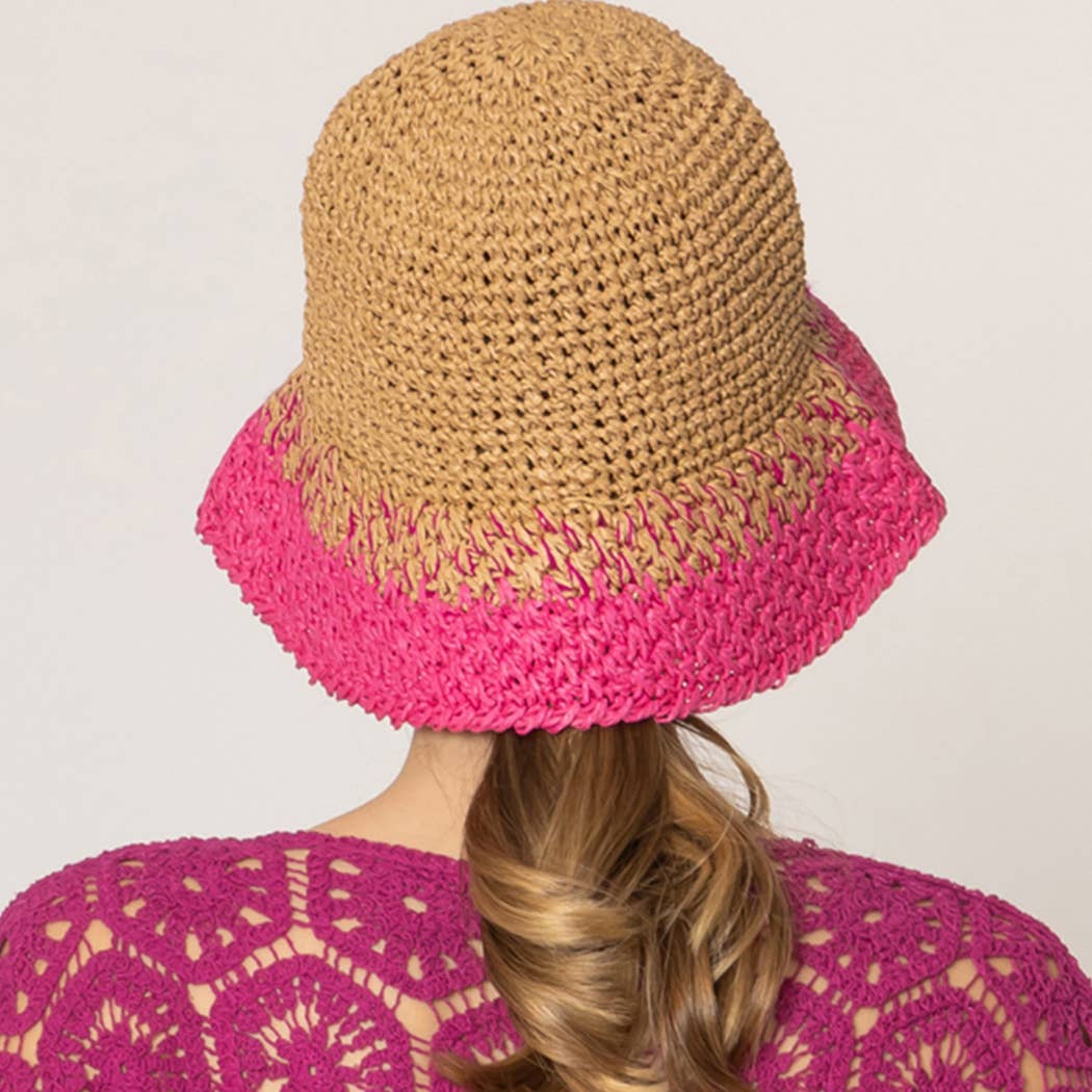 Fashion City - Wholesale Bucket Hat - Women's - Two Tone Color Block Straw Bucket Hat13