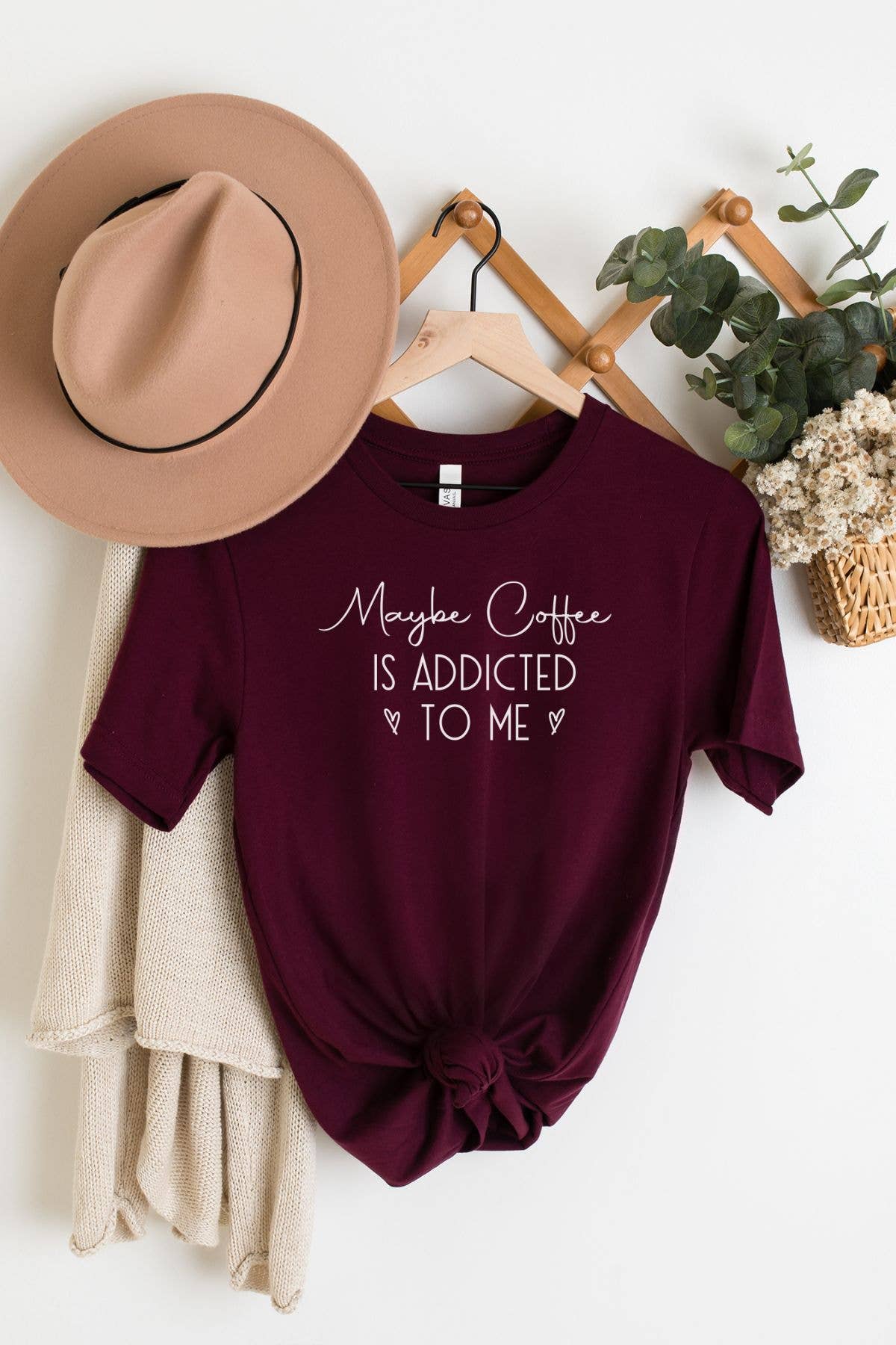 Bella Me - Wholesale Screen Printed T-Shirt - Women's - Maybe Coffee is Addicted Graphic Tee2