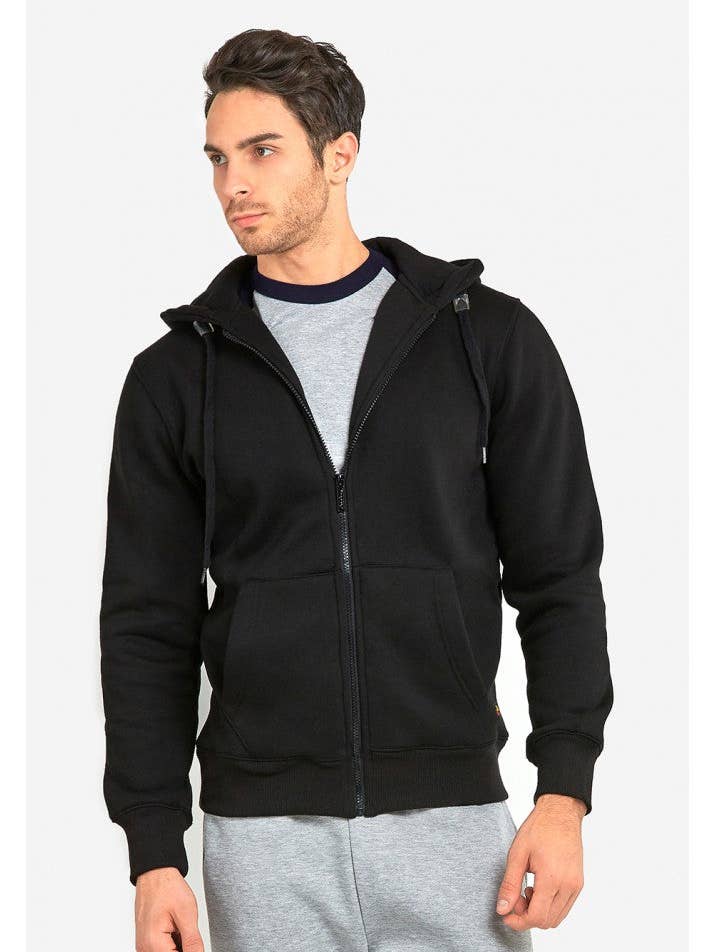Men's Essentials Knocker Heavy Fabric Cotton Blend Full Zip Fleece Hoodie Jacket (HD2000_BLK) for wholesale by 247 Frenzy
