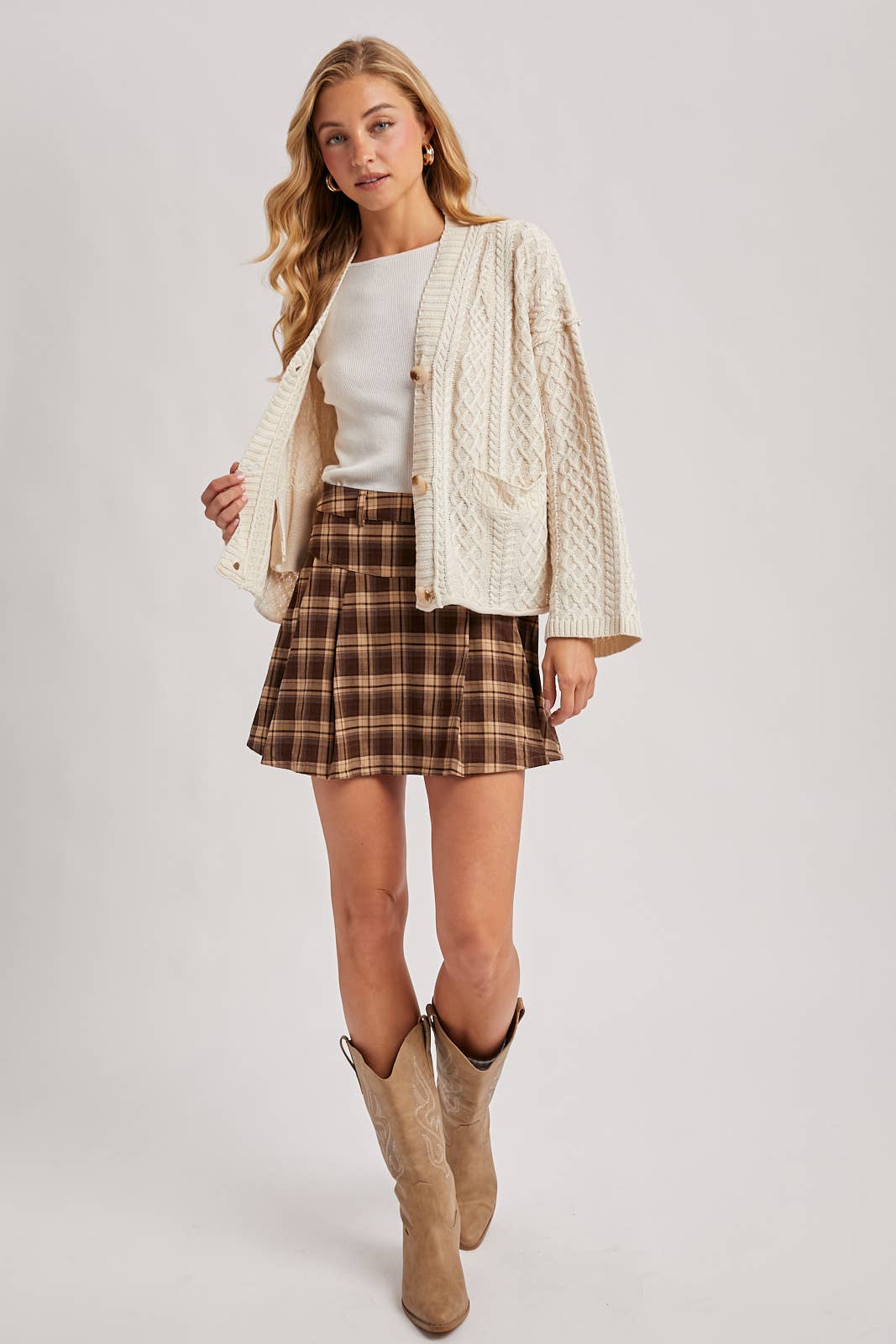 Bluivy – Skort - Mulher por atacado – MINISSAIA PLISSADA XADREZ COM BOTÕES LATERAIS24