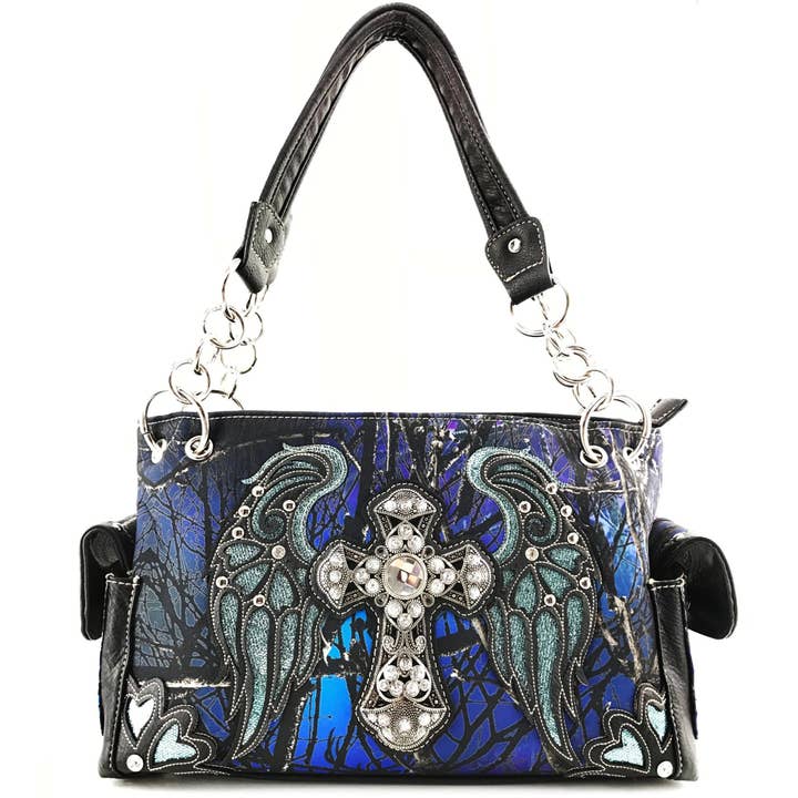 Lunar Deer - Wholesale Shoulder Bag - Women's - Cross Angel Wings Tree Camouflage Women's Handbag Purse