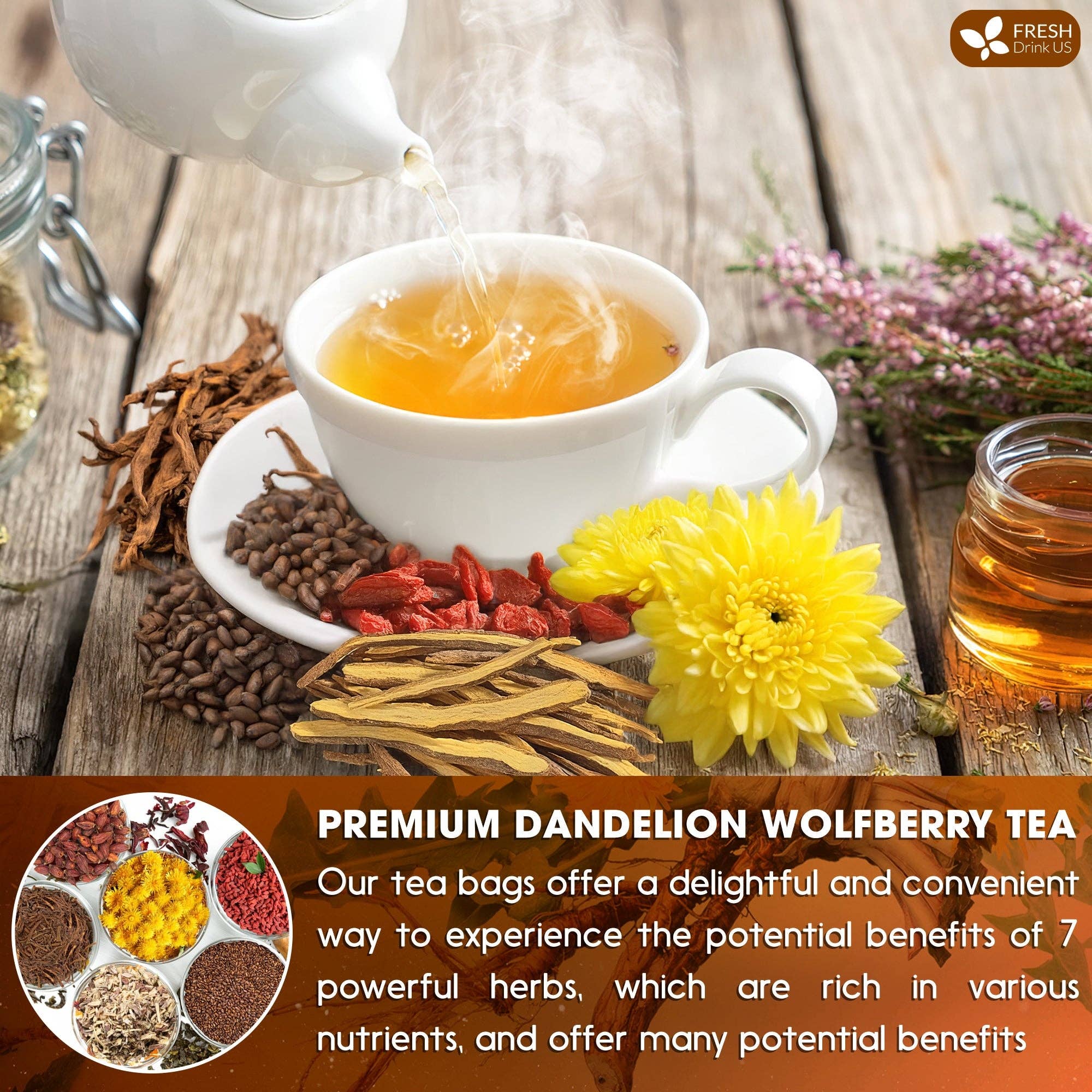 Naomi's Happy Place Shop – wholesale Health/detox tea – Dandelion Wolfberry Tea, 7 Herbal Ingredients9