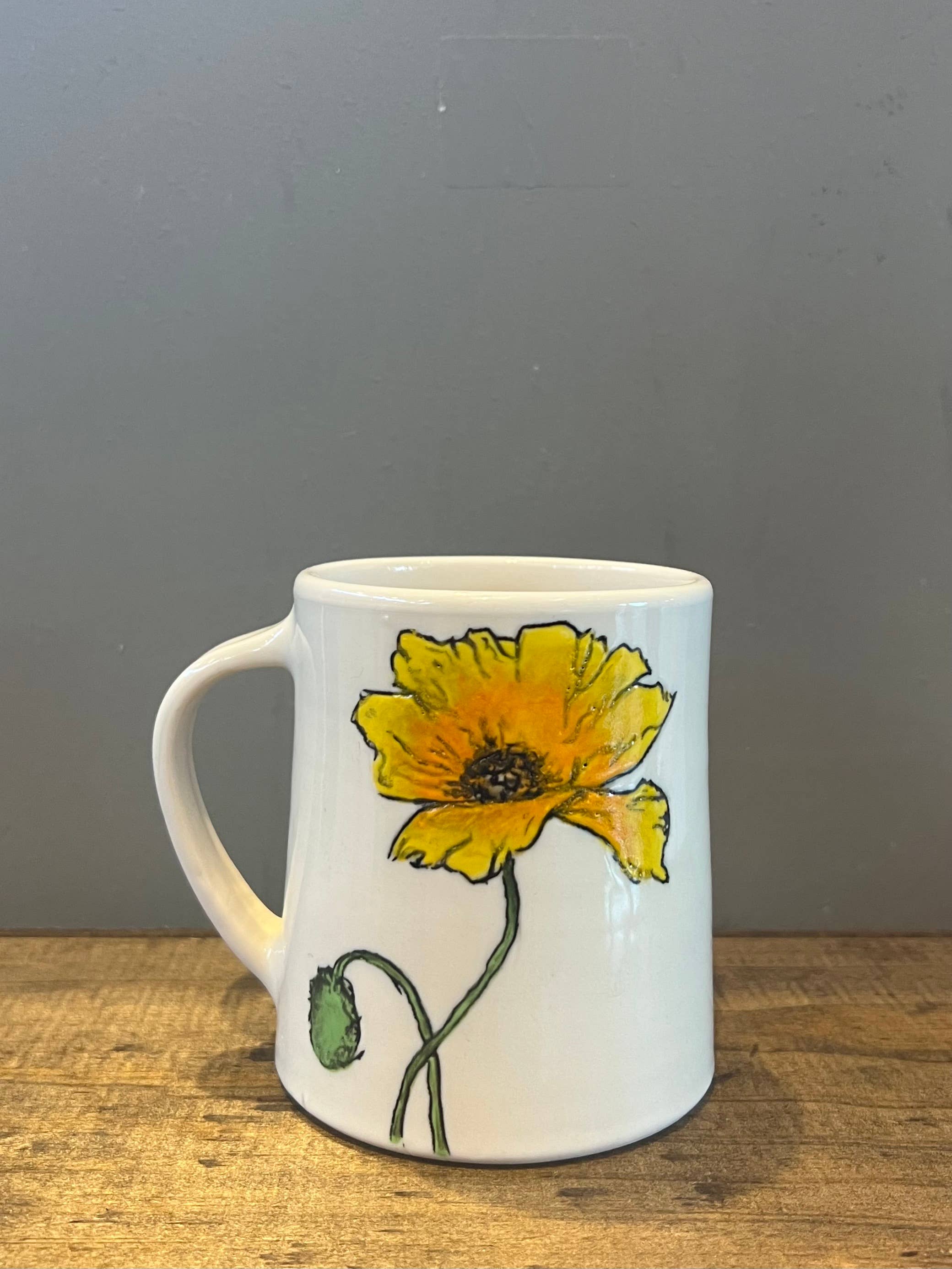 Lucy Nilan Studios - Wholesale Coffee Mug - Poppies Handmade Porcelain Coffee Mug in White4