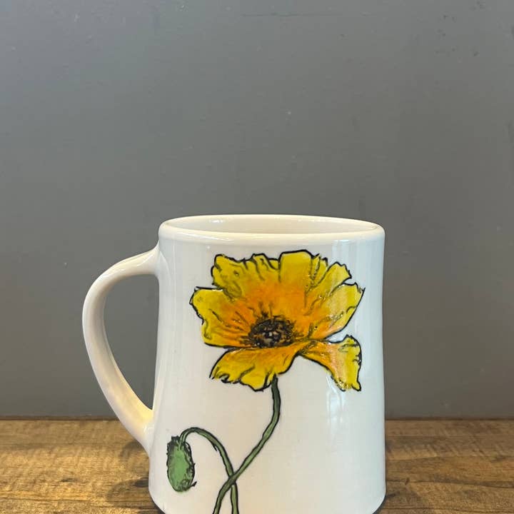Lucy Nilan Studios - Wholesale Coffee Mug - Poppies Handmade Porcelain Coffee Mug in White4