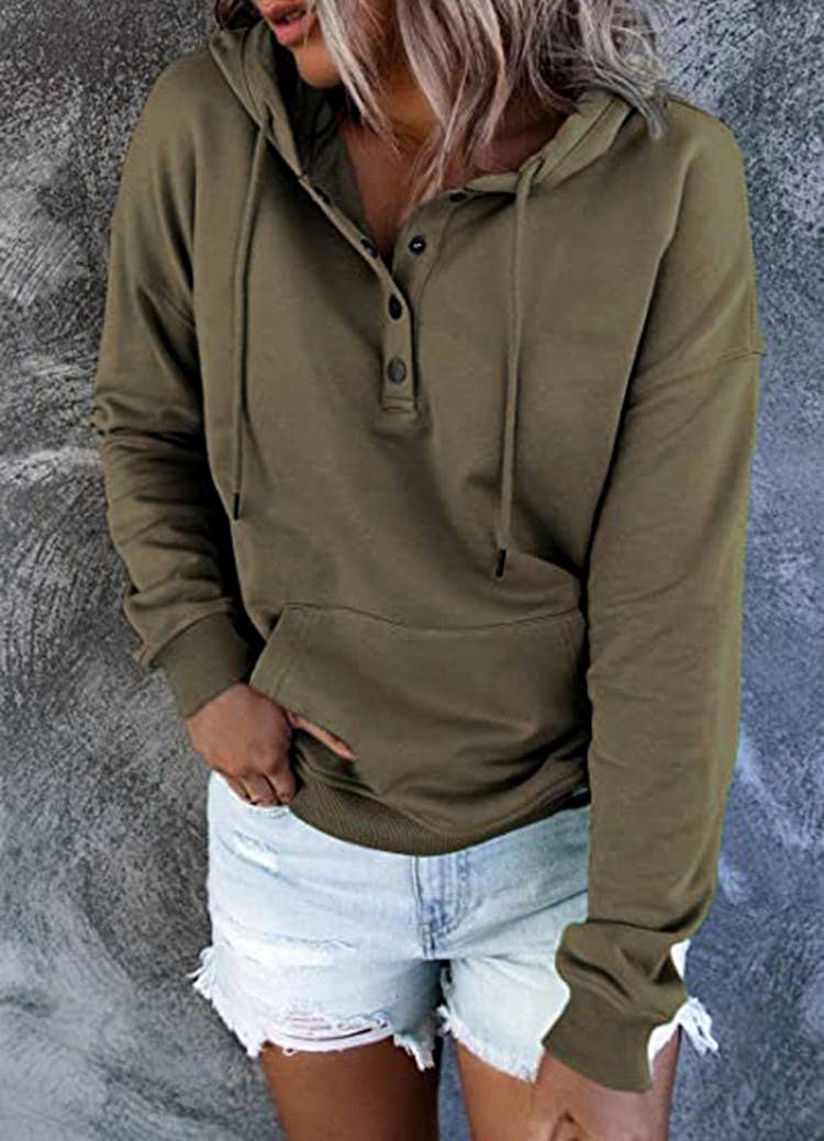 HIDDENBRAND - Wholesale Hoodie - Women's - Large Pockets Half Buttoned Hooded Sweatshirt12