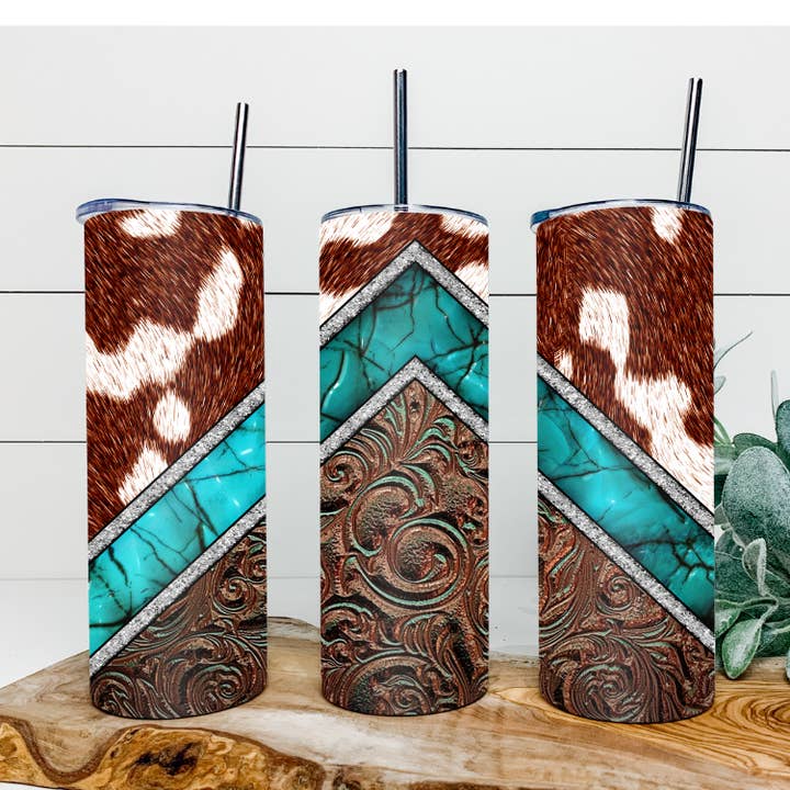 Western Cowhide 20oz Insulated Tumbler for wholesale by Southern Tribe Wholesale
